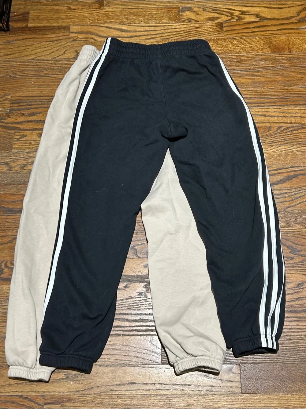 2 Pair 10/12 adidas Kids Beige and Black Jogger Sweatpants